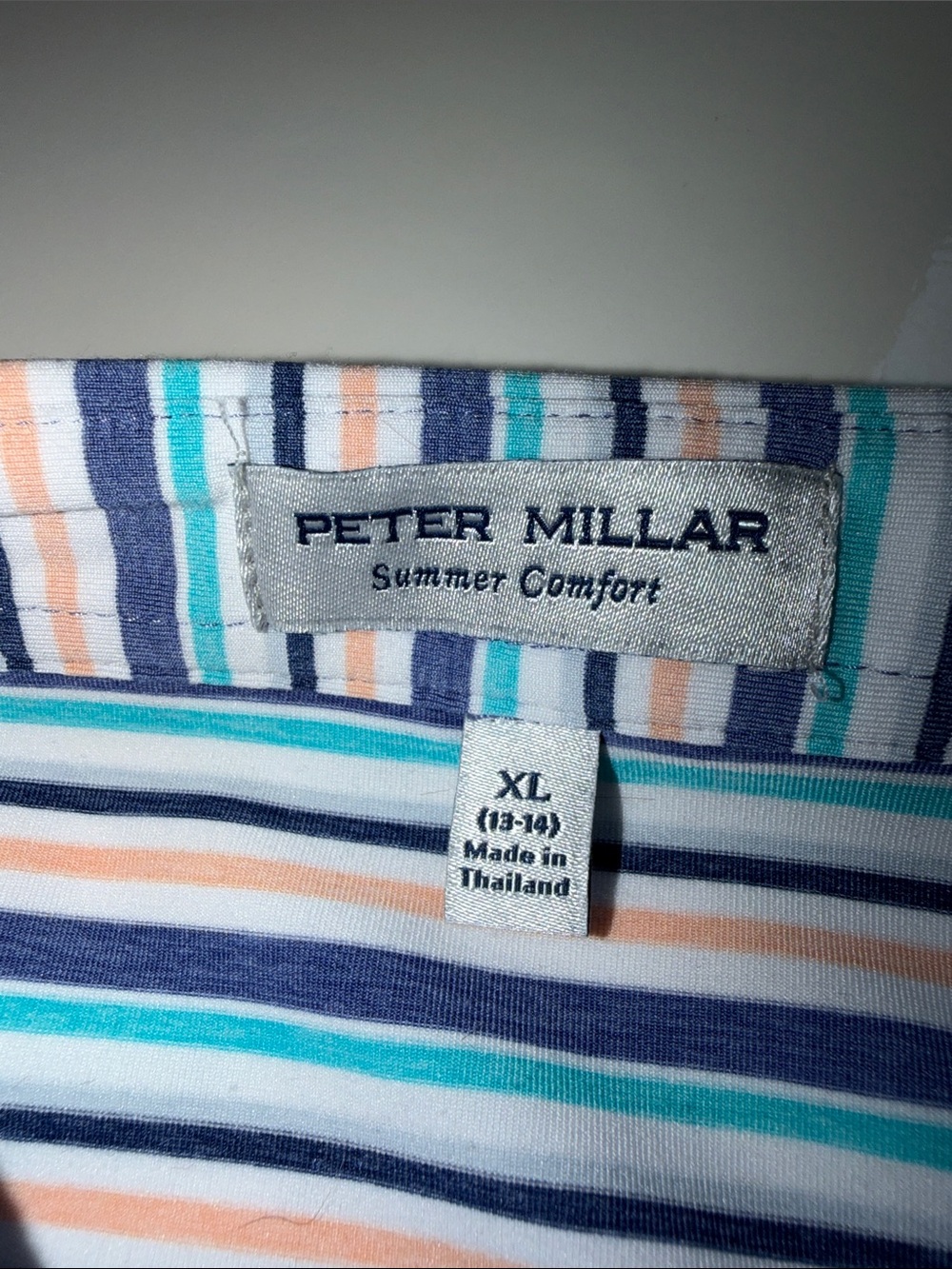 EUC Peter Millar Summer Comfort Boys Striped Golf Polo Shirt XL - Picture 3 of 4